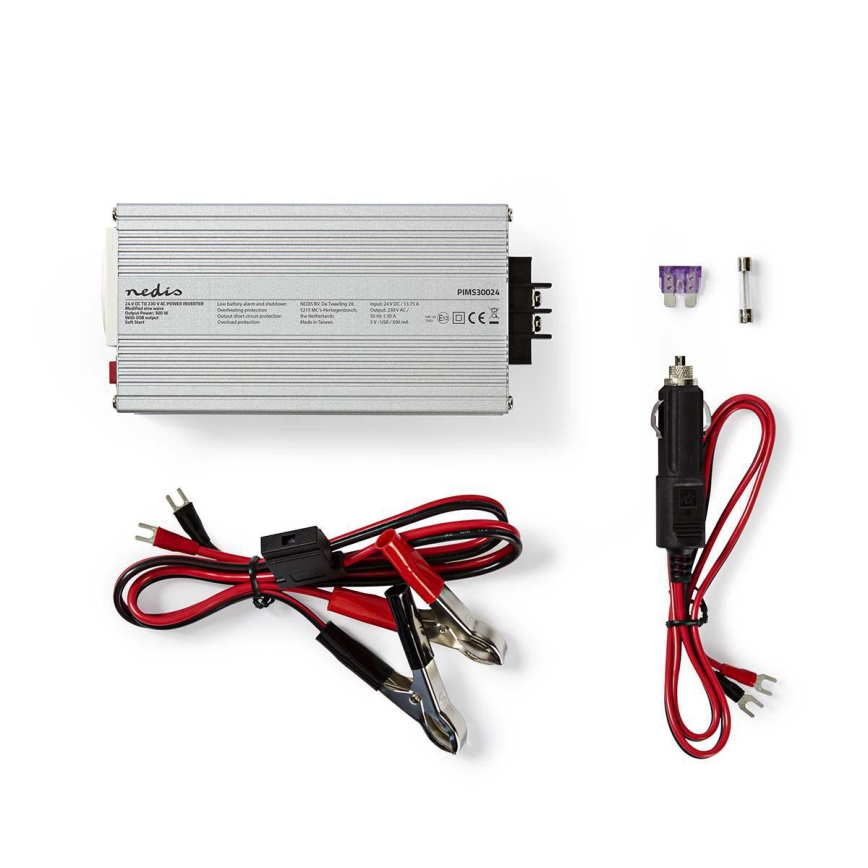Feszültség átalakító 300W/24/230V + USB