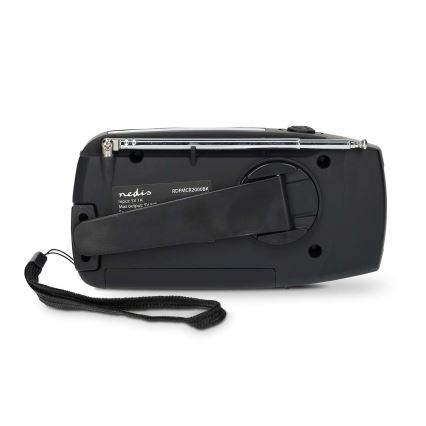 Kézi hajtású AM/FM rádió napelemmel és LED zseblámpával, 2000 mAh