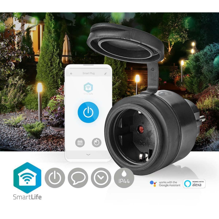 Okos konnektor 3680W/230V/Schuko F típus/16A Wi-Fi IP44 fekete