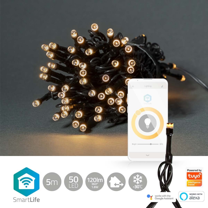 LED Kültéri karácsonyi lánc 50xLED/8 funkció 10m IP65 Wi-Fi Tuya meleg fehér