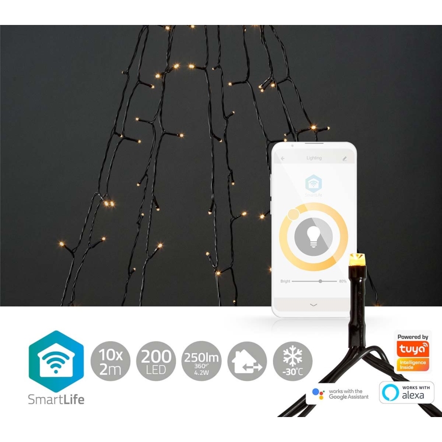 LED Kültéri karácsonyi lánc 200xLED/8 funkciók 10x2m IP65 Wi-Fi Tuya meleg fehér