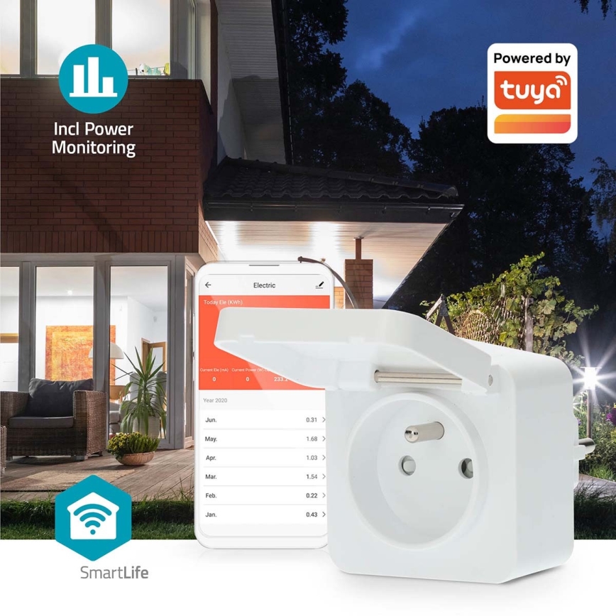 Okos konnektor 3680W/230V/ Type E/16A Wi-Fi Tuya IP44