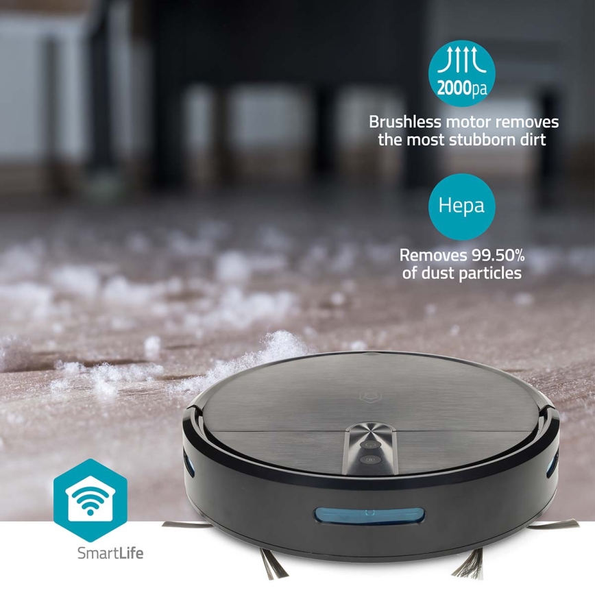 Okos SmartLife robotporszívó mop funkcióval, 2600 mAh, Tuya Wi‑Fi, fekete, távirányítóval