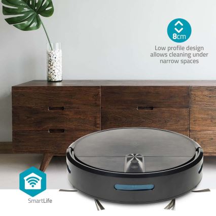 Okos SmartLife robotporszívó mop funkcióval, 2600 mAh, Tuya Wi‑Fi, fekete, távirányítóval