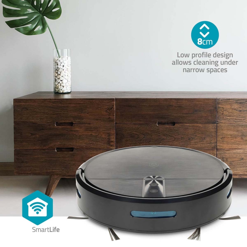 Okos SmartLife robotporszívó mop funkcióval, 2600 mAh, Tuya Wi‑Fi, fekete, távirányítóval