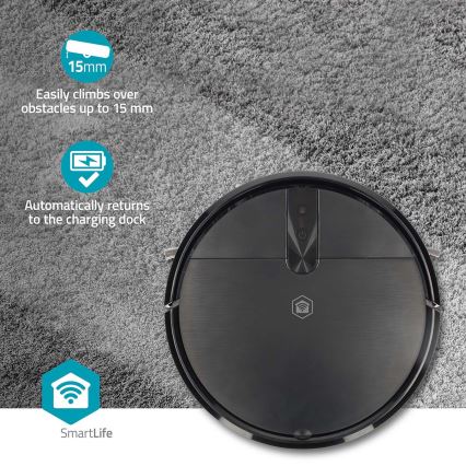 Okos SmartLife robotporszívó mop funkcióval, 2600 mAh, Tuya Wi‑Fi, fekete, távirányítóval