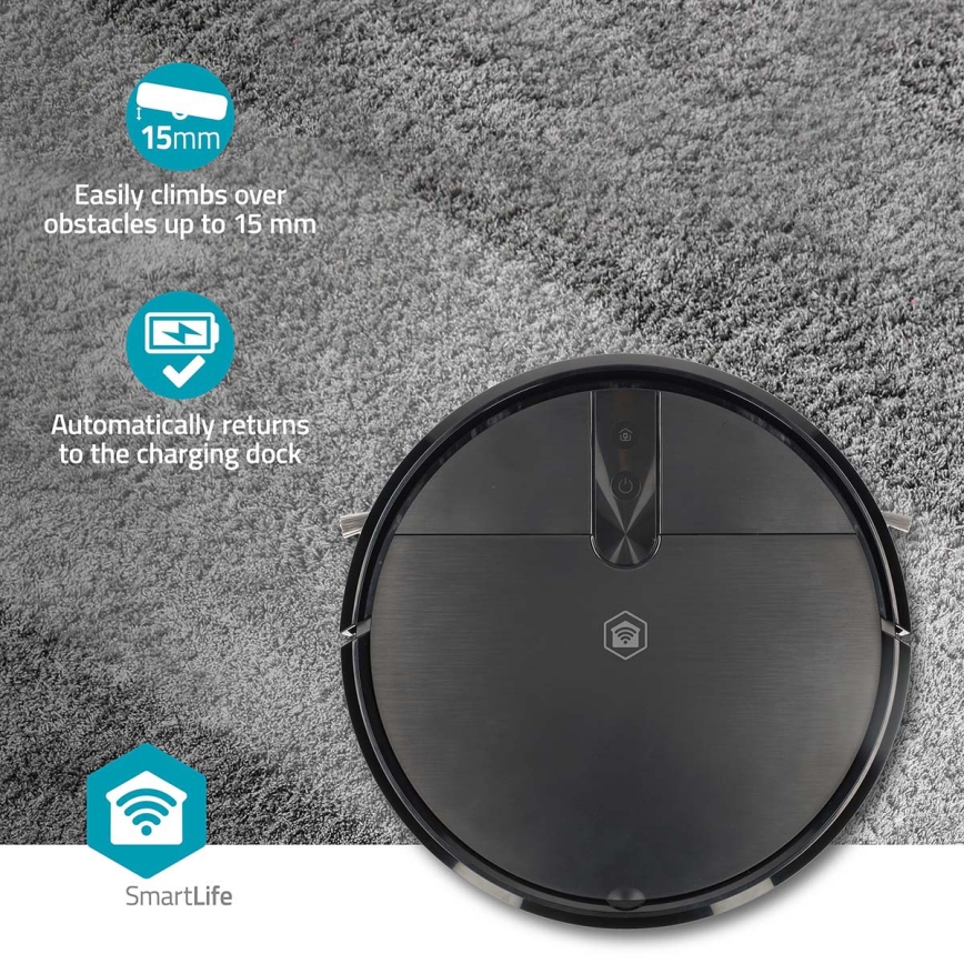 Okos SmartLife robotporszívó mop funkcióval, 2600 mAh, Tuya Wi‑Fi, fekete, távirányítóval