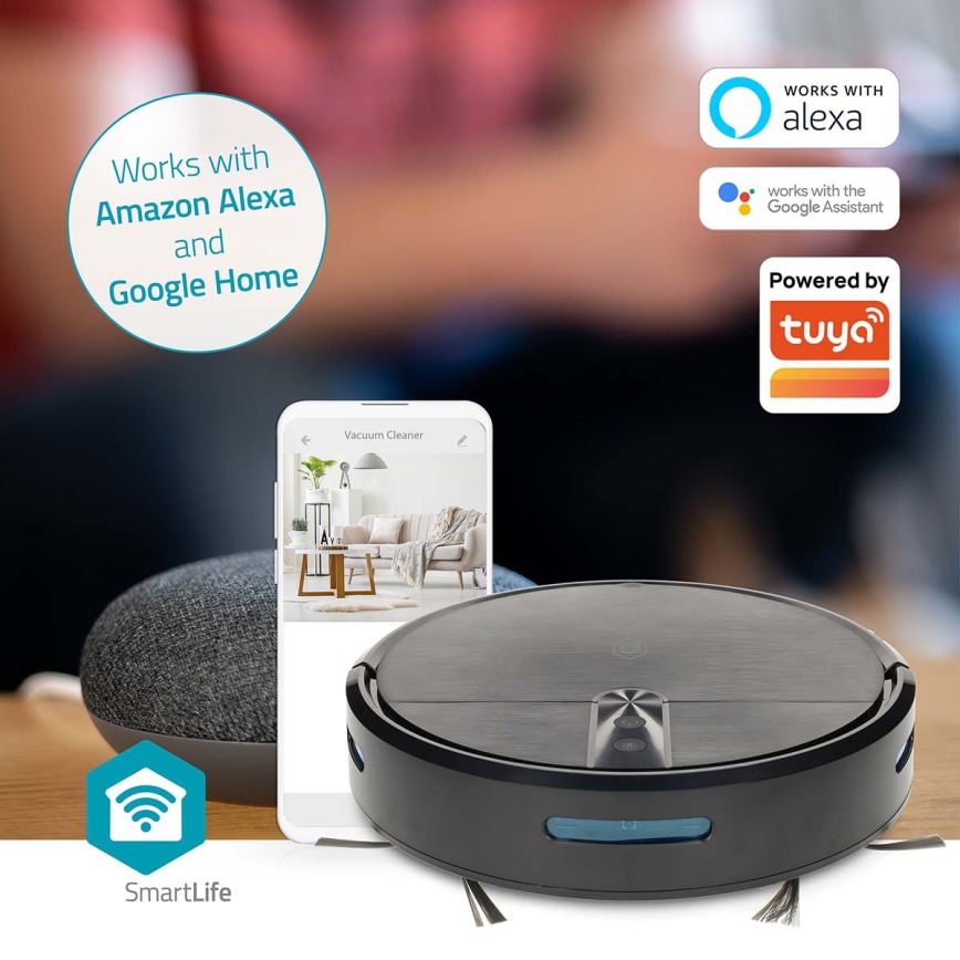 Okos SmartLife robotporszívó mop funkcióval, 2600 mAh, Tuya Wi‑Fi, fekete, távirányítóval