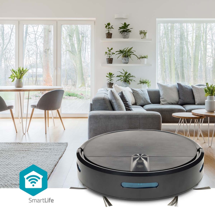Okos SmartLife robotporszívó mop funkcióval, 2600 mAh, Tuya Wi‑Fi, fekete, távirányítóval