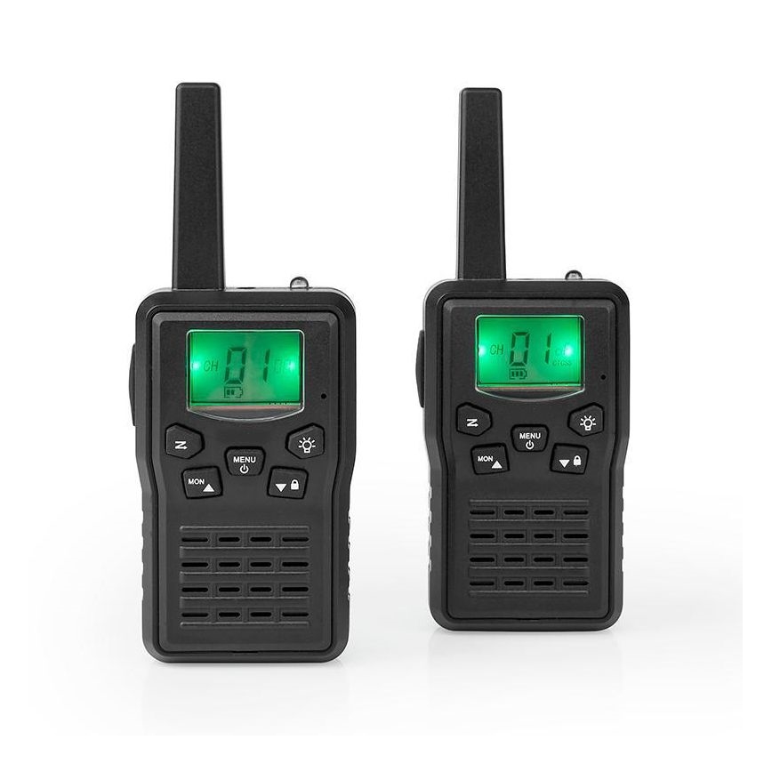 KÉSZLET 2x Újratölthető walkie-talkie LED lámpával 1300 mAh hatótávolság 10 km