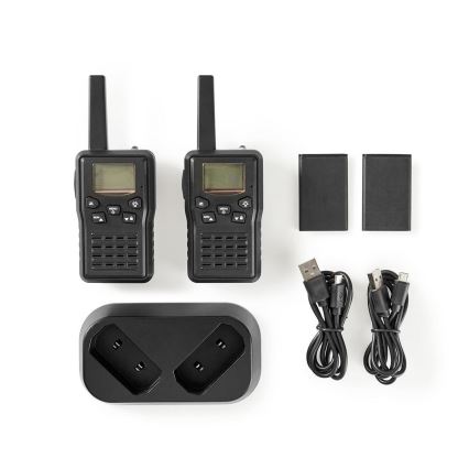 KÉSZLET 2x Újratölthető walkie-talkie LED lámpával 1300 mAh hatótávolság 10 km