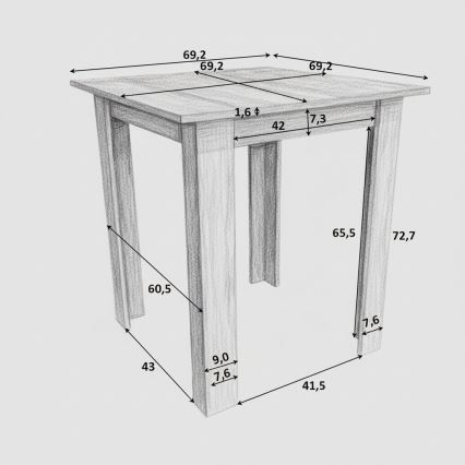 Négyzet alakú étkezőasztal LEVI tölgy