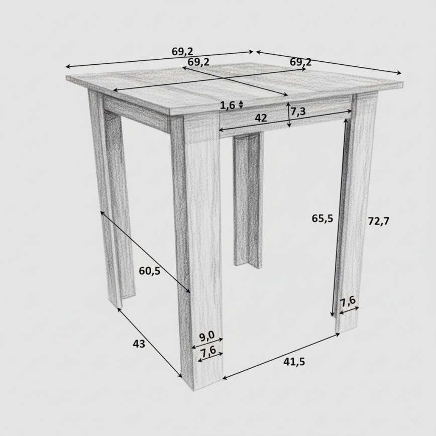 Négyzet alakú étkezőasztal LEVI tölgy