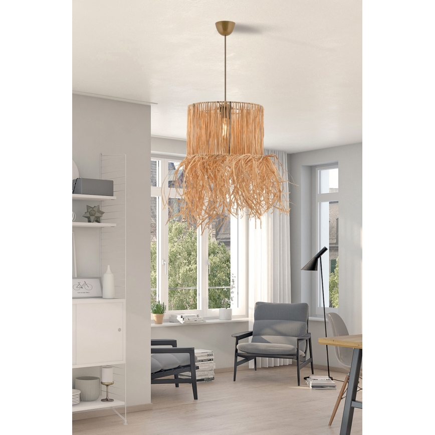 NESS kábelen függesztett csillár, raffia kivitel, 1xE27/40W/230V