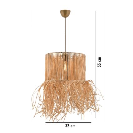 NESS kábelen függesztett csillár, raffia kivitel, 1xE27/40W/230V