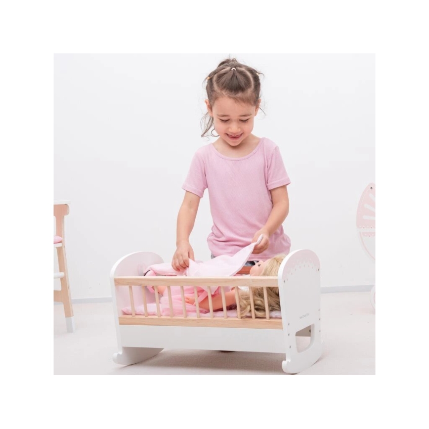 New Classic Toys - Fa ágy játékbabáknak rózsaszín