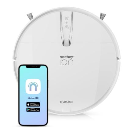 Niceboy ION Charles i4 - Intelligens robotporszívó 2in1 4400 mAh Wi-Fi fehér + távirányítás