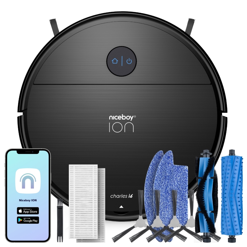 Niceboy ION Charles i6 - Intelligens robotporszívó 2in1 2600 mAh Wi-Fi fekete