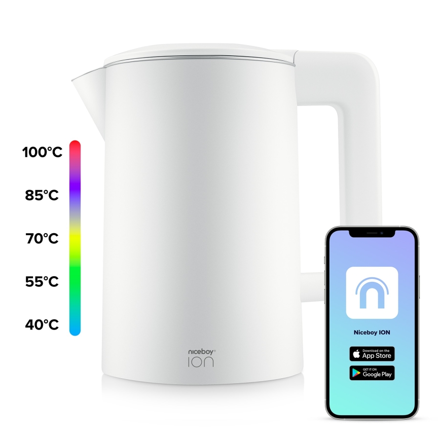 Niceboy ION SmartKettle - Intelligens vízforraló hőszabályozással 1,7 l 2200W/230V Wi-Fi fehér