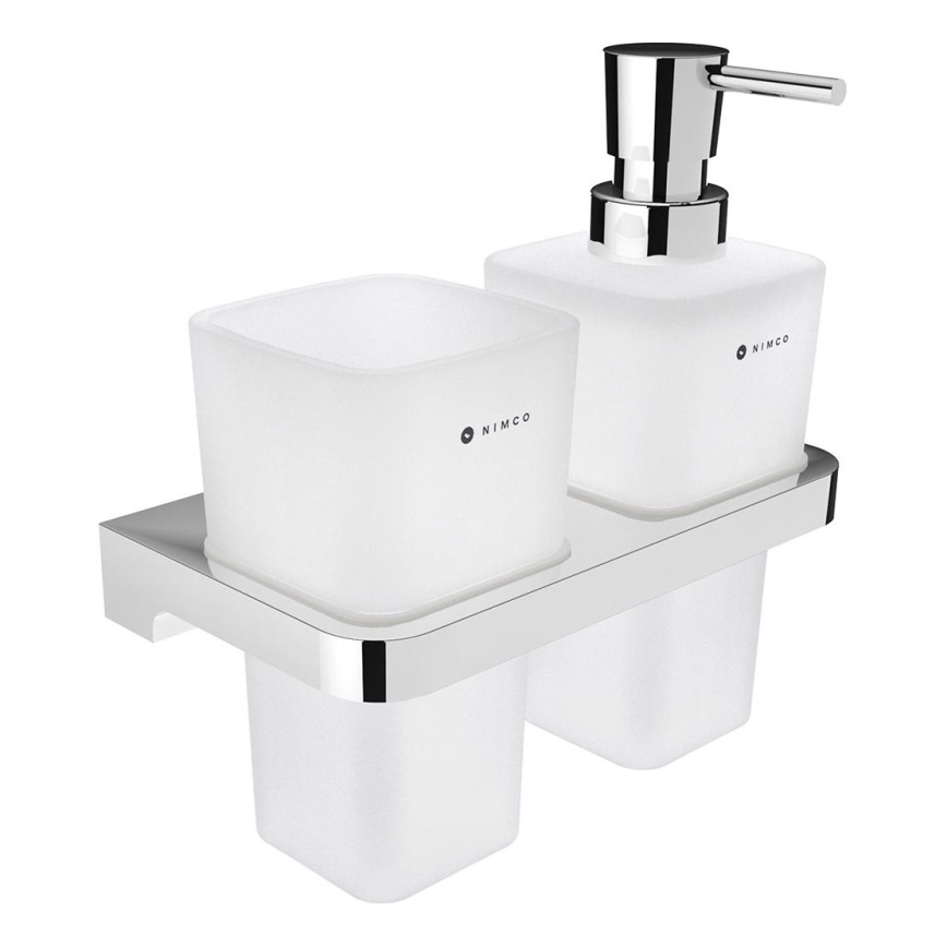 NIMCO MA 2905831H-26 - Fali szappanadagoló és fogkefe állvány MAYA 290 mm matt üveg/fényezett króm