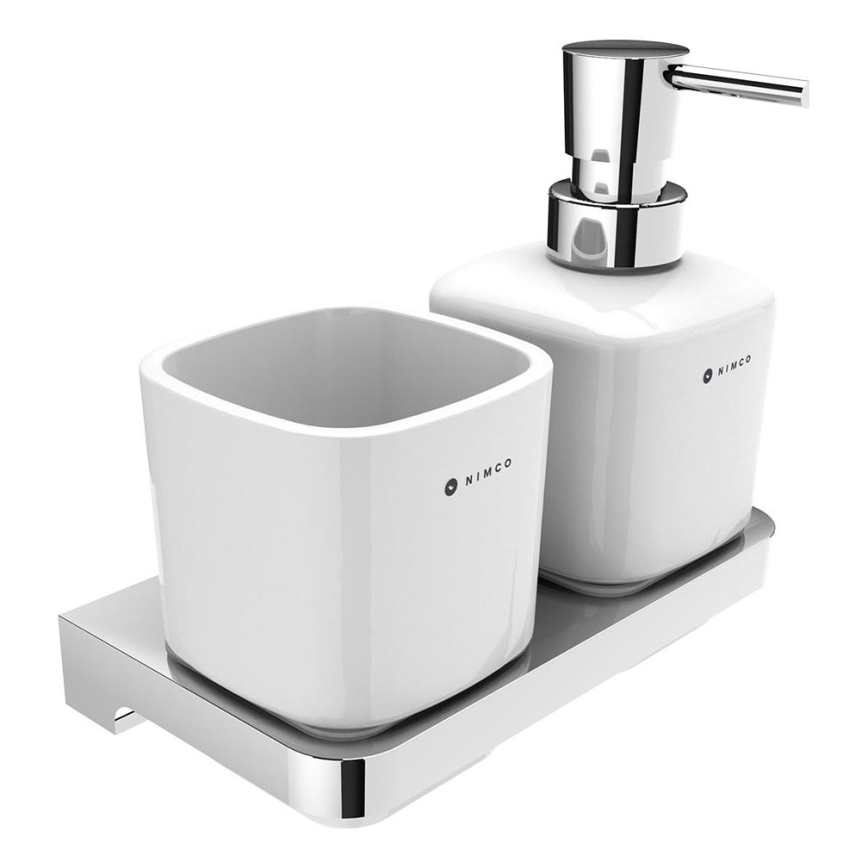 NIMCO MA 2905831K-T-26 - Fali szappanadagoló és fogkefe állvány MAYA 320 mm fehér/fényezett króm