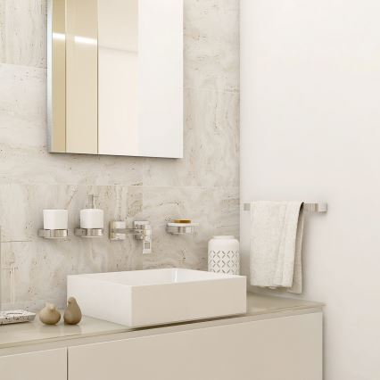 NIMCO NK készlet-31K-26 - Falra szerelhető szappanadagoló, fogkefe állvány és fali kampó NIKAU 320 mm fehér/fényezett króm