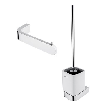 NIMCO NK készlet-94KN-26 - Falra szerelhető WC kefe és wc papír tartó NIKAU fehér/fényezett króm