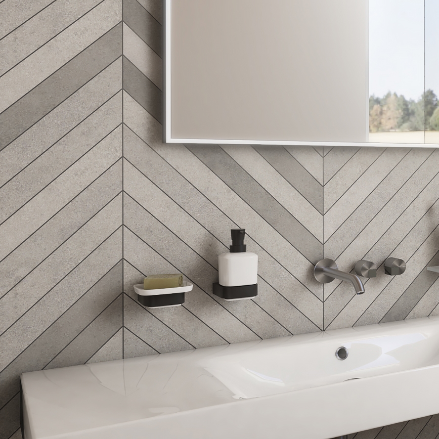 NIMCO NKC készlet-31K-T-90 - Falra szerelhető szappanadagoló, fogkefe állvány és fali kampó NIKAU 320 mm fehér/matt fekete