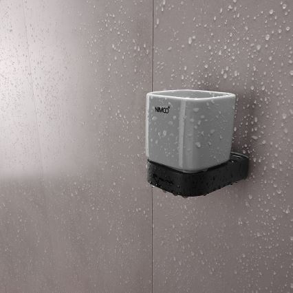 NIMCO NKC készlet-31K-T-90 - Falra szerelhető szappanadagoló, fogkefe állvány és fali kampó NIKAU 320 mm fehér/matt fekete