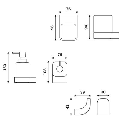 NIMCO NKC készlet-31K-T-90 - Falra szerelhető szappanadagoló, fogkefe állvány és fali kampó NIKAU 320 mm fehér/matt fekete