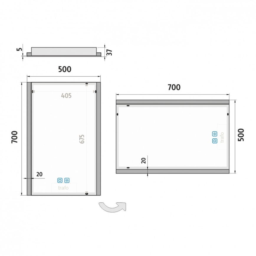 NIMCO ZP 11001VX - LED-dimmelhető, háttérvilágítással rendelkező fürdőszobai tükör LED/21W/230V 3000-6500K 70x50 cm IP44