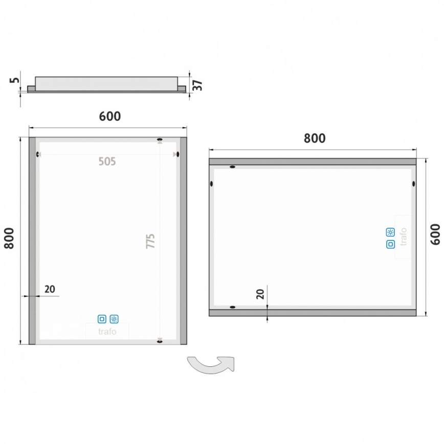 NIMCO ZP 11002VX - LED dimmelhető, háttérvilágítású fürdőszobai tükör LED/24W/230V 3000-6500K 80x60 cm IP44