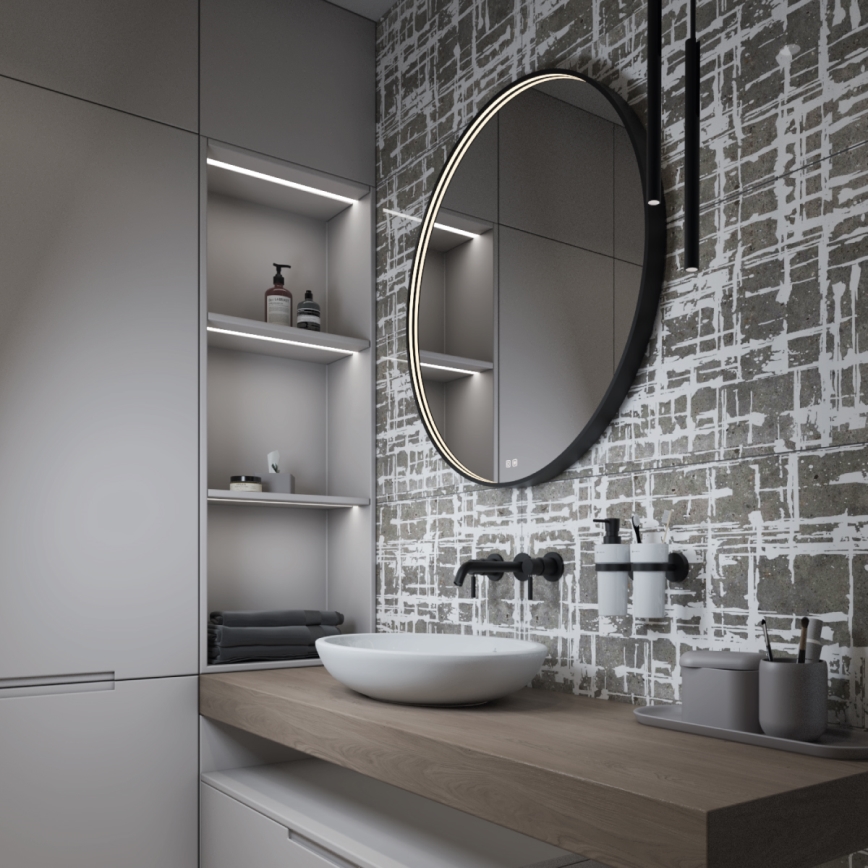 NIMCO ZPC 31002RVX-90 - LED fényerőszabályozható fürdőszobai háttérvilágítású tükör LED/26W/230V 3000-6500K átmérő 80 cm matt fekete IP44