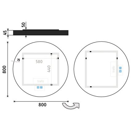 NIMCO ZPC 31002RVX-90 - LED fényerőszabályozható fürdőszobai háttérvilágítású tükör LED/26W/230V 3000-6500K átmérő 80 cm matt fekete IP44