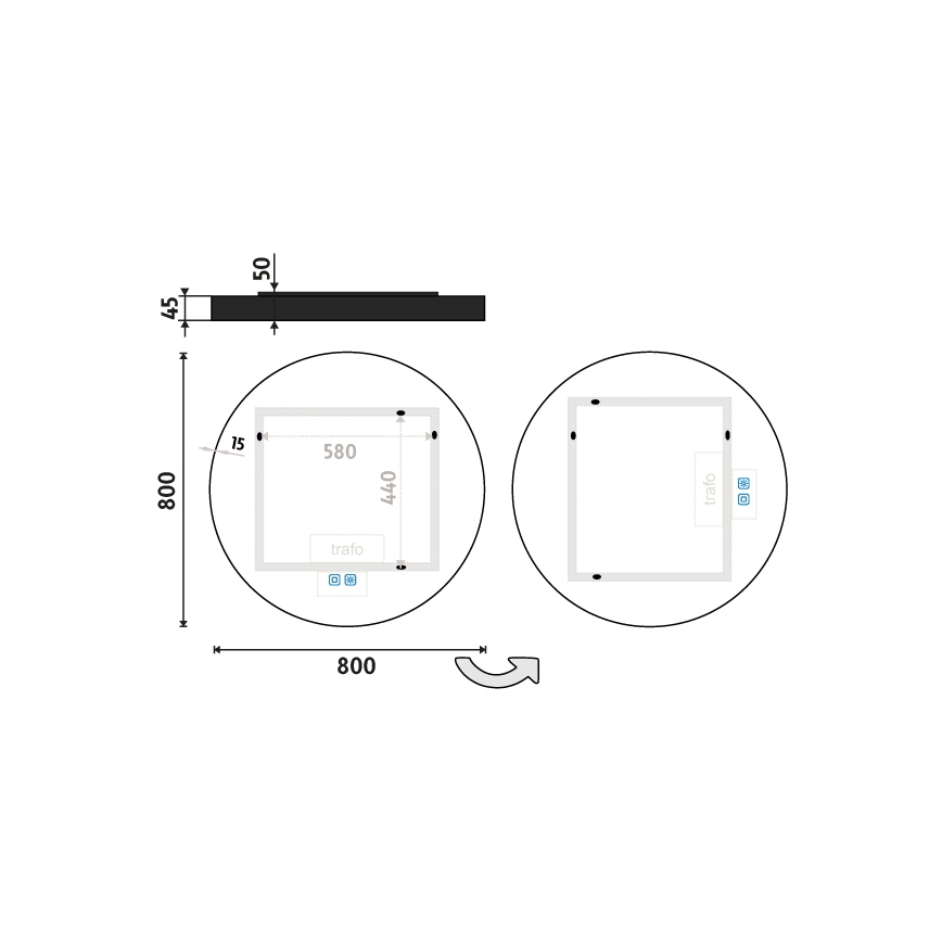 NIMCO ZPC 31002RVX-90 - LED fényerőszabályozható fürdőszobai háttérvilágítású tükör LED/26W/230V 3000-6500K átmérő 80 cm matt fekete IP44