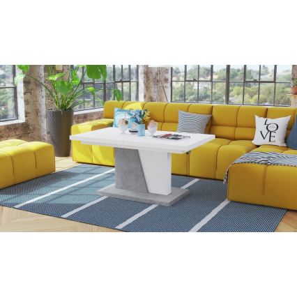 Kihajtható konferencia/étkezőasztal emelhető lappal NINO fehér/szürke beton