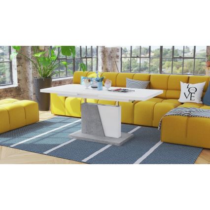 Kihajtható konferencia/étkezőasztal emelhető lappal NINO fehér/szürke beton