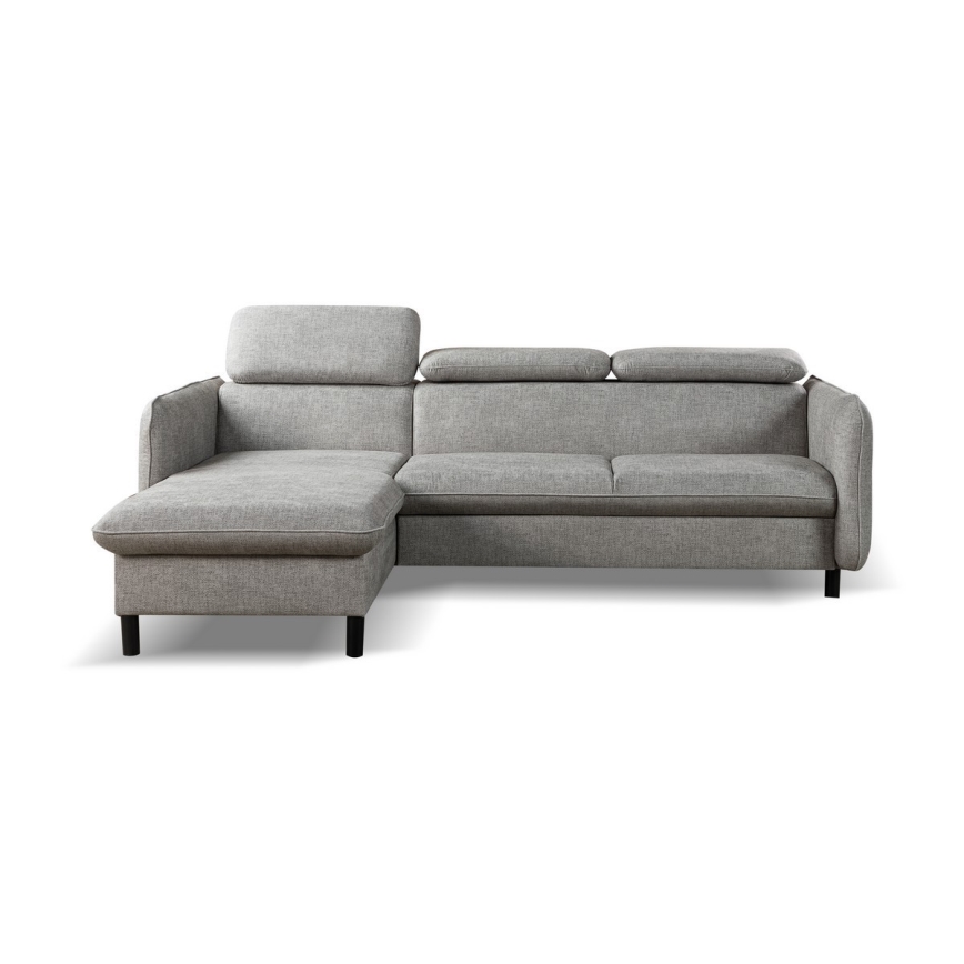 NISA L-alakú, kihúzható sarokkanapé tárolóval, szürke, balos