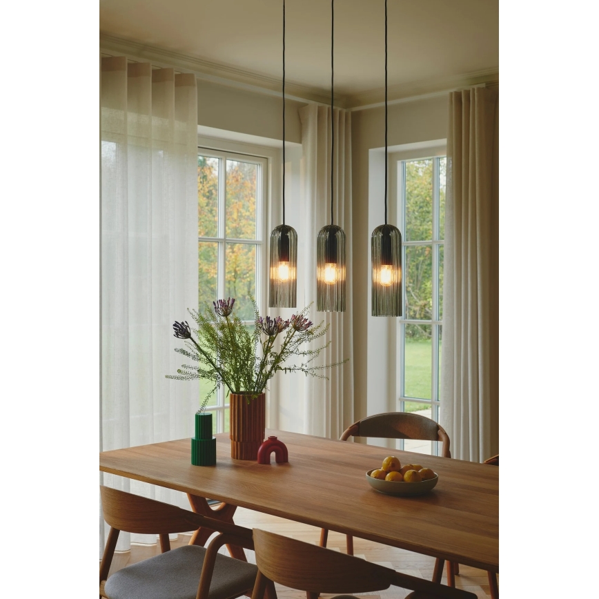 Nordlux - Kábellel függesztett MIELLA csillár 3xE27/25W/230V fekete/füstszínű