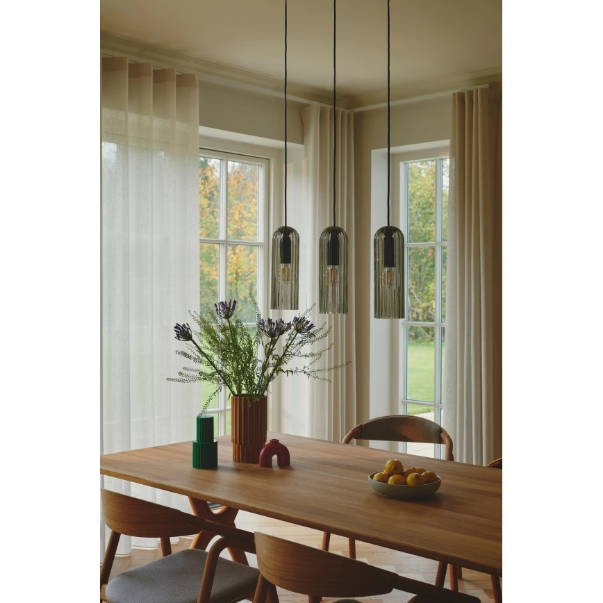 Nordlux - Kábellel függesztett MIELLA csillár 3xE27/25W/230V fekete/füstszínű