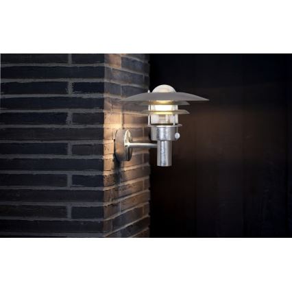 Nordlux - Kültéri fali lámpa érzékelővel LONSTRUP 1xE27/60W/230V IP44 ezüst