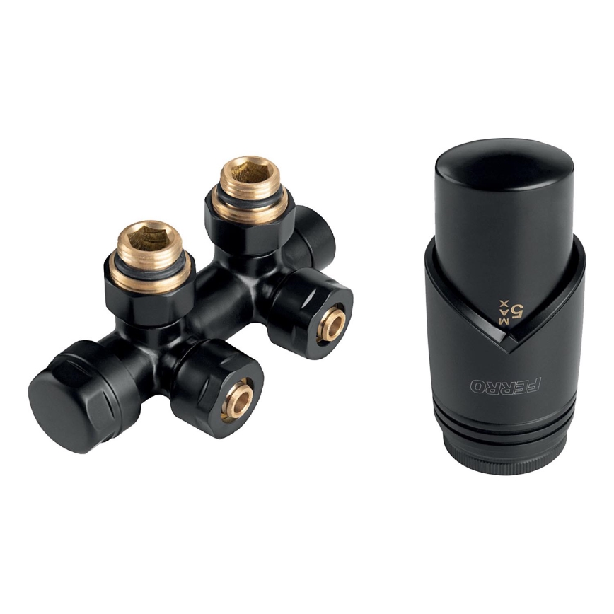 Novaservis - Fekete, középső csatlakozású sarok radiátorkészlet