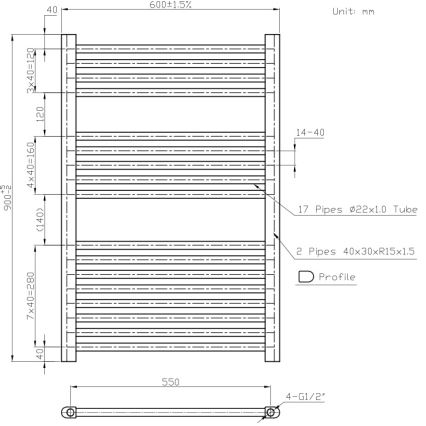 Novaservis - Fürdőszobai létra jellegű törölközőszárító radiátor 478W/230V 90x60 cm fehér, egyenes