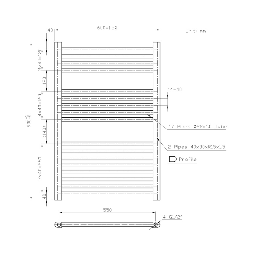 Novaservis - Fürdőszobai létra jellegű törölközőszárító radiátor 478W/230V 90x60 cm fehér, egyenes