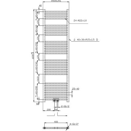 Novaservis - Fürdőszobai törölközőszárító radiátor 423W/230V 160x45 cm fényes króm egyenes