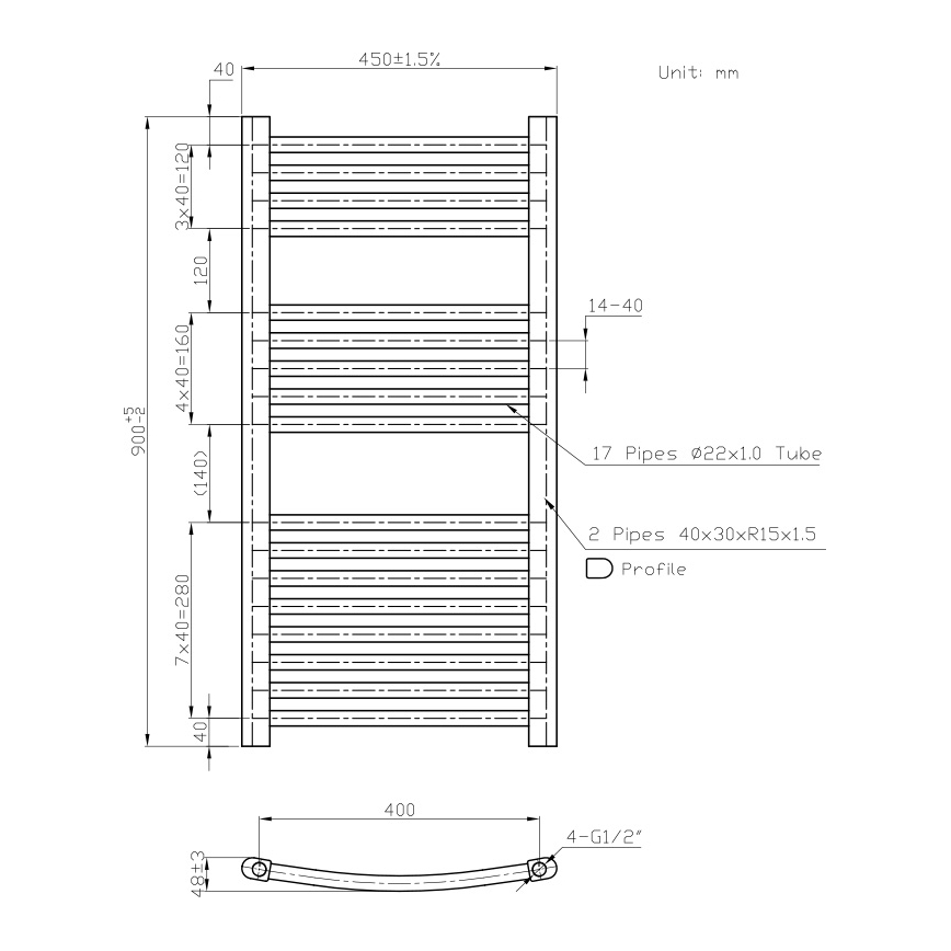 Novaservis - Fürdőszobai létra törölközőszárító radiátor 365W/230V 90x45 cm fehér lekerekített