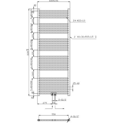 Novaservis - Egyenes fürdőszobai létrás törölközőszárító radiátor 544W/230V 160x60 cm fényes króm