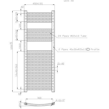 Novaservis - Fürdőszobai létrás törölközőszárító radiátor 490W/230V 120x45 cm fehér, lekerekített