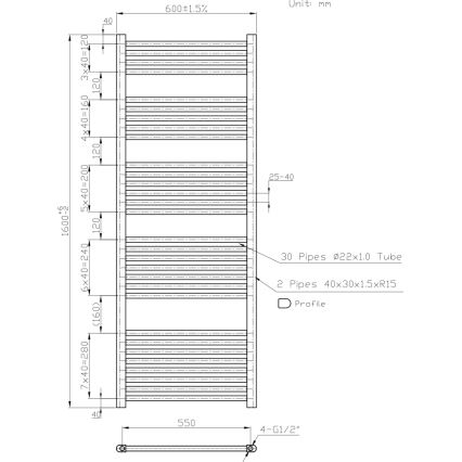 Novaservis - Fürdőszobai létrás törölközőszárító radiátor 836W/230V 160x60 cm fehér egyenes