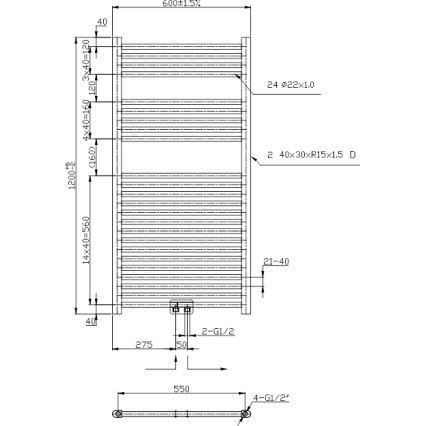 Novaservis - Fürdőszobai törölközőszárító radiátor 423W/230V 120x60 cm fényes króm, egyenes